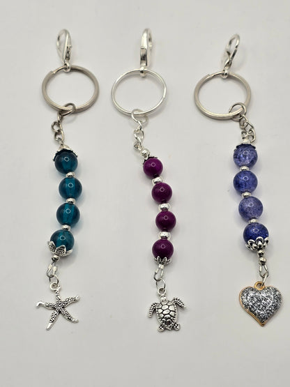Silver Heart / Starfish / Sea Turtle, Zipper Pull Charm - Bag Accessory - Keyring