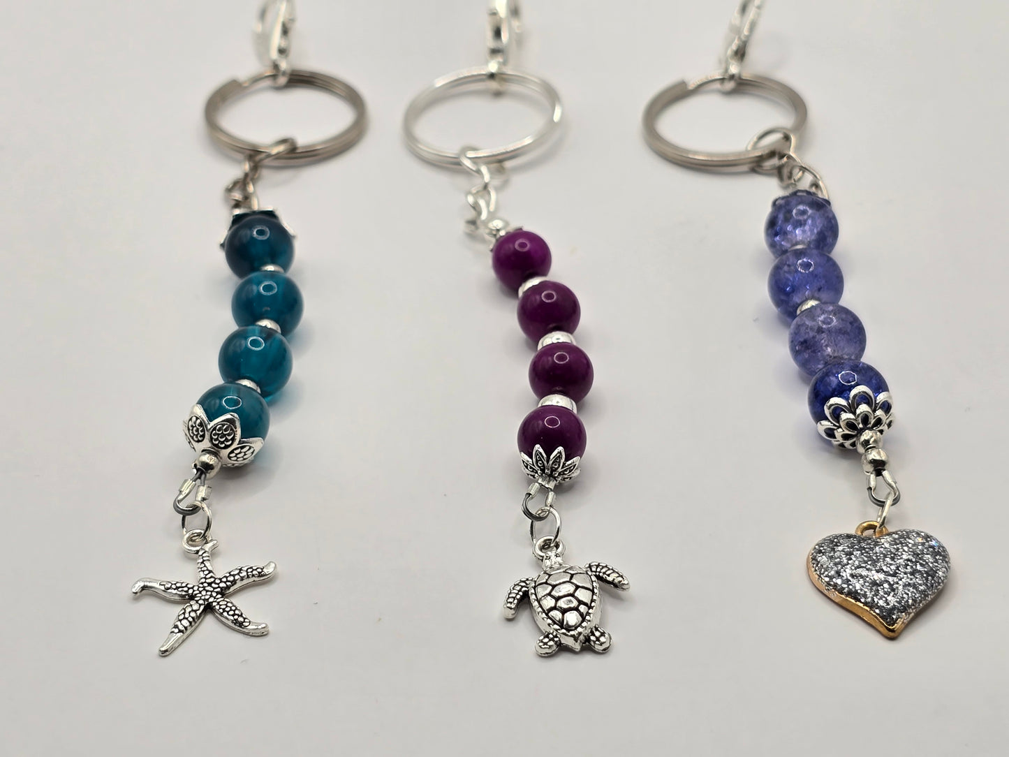 Silver Heart / Starfish / Sea Turtle, Zipper Pull Charm - Bag Accessory - Keyring