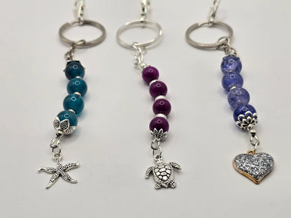 Silver Heart / Starfish / Sea Turtle, Zipper Pull Charm - Bag Accessory - Keyring