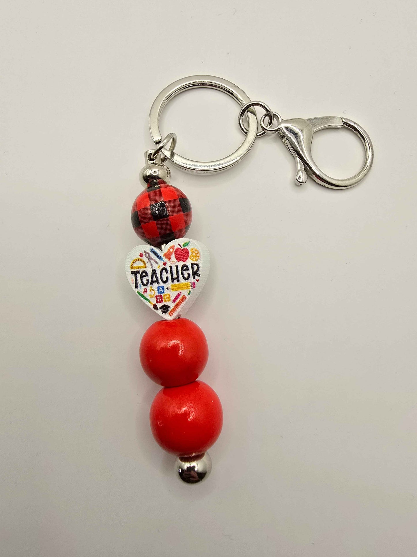 Tartan Thankyou Teacher Keyring - Bag Charm - Wooden beaded bag accessory