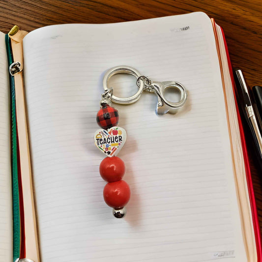 Tartan Thankyou Teacher Keyring - Bag Charm - Wooden beaded bag accessory
