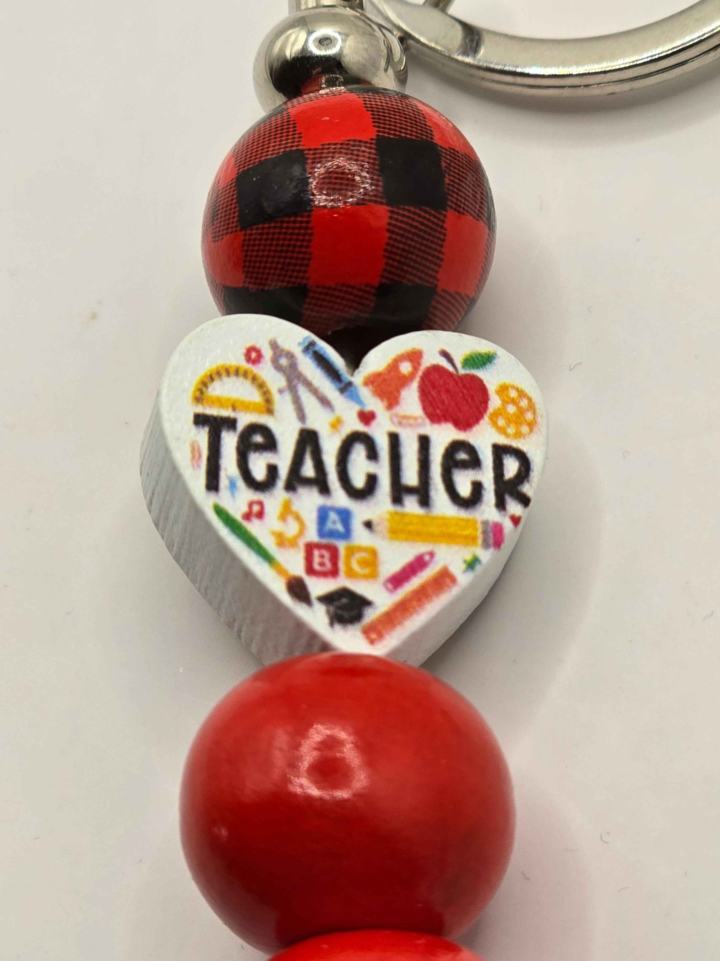 Tartan Thankyou Teacher Keyring - Bag Charm - Wooden beaded bag accessory