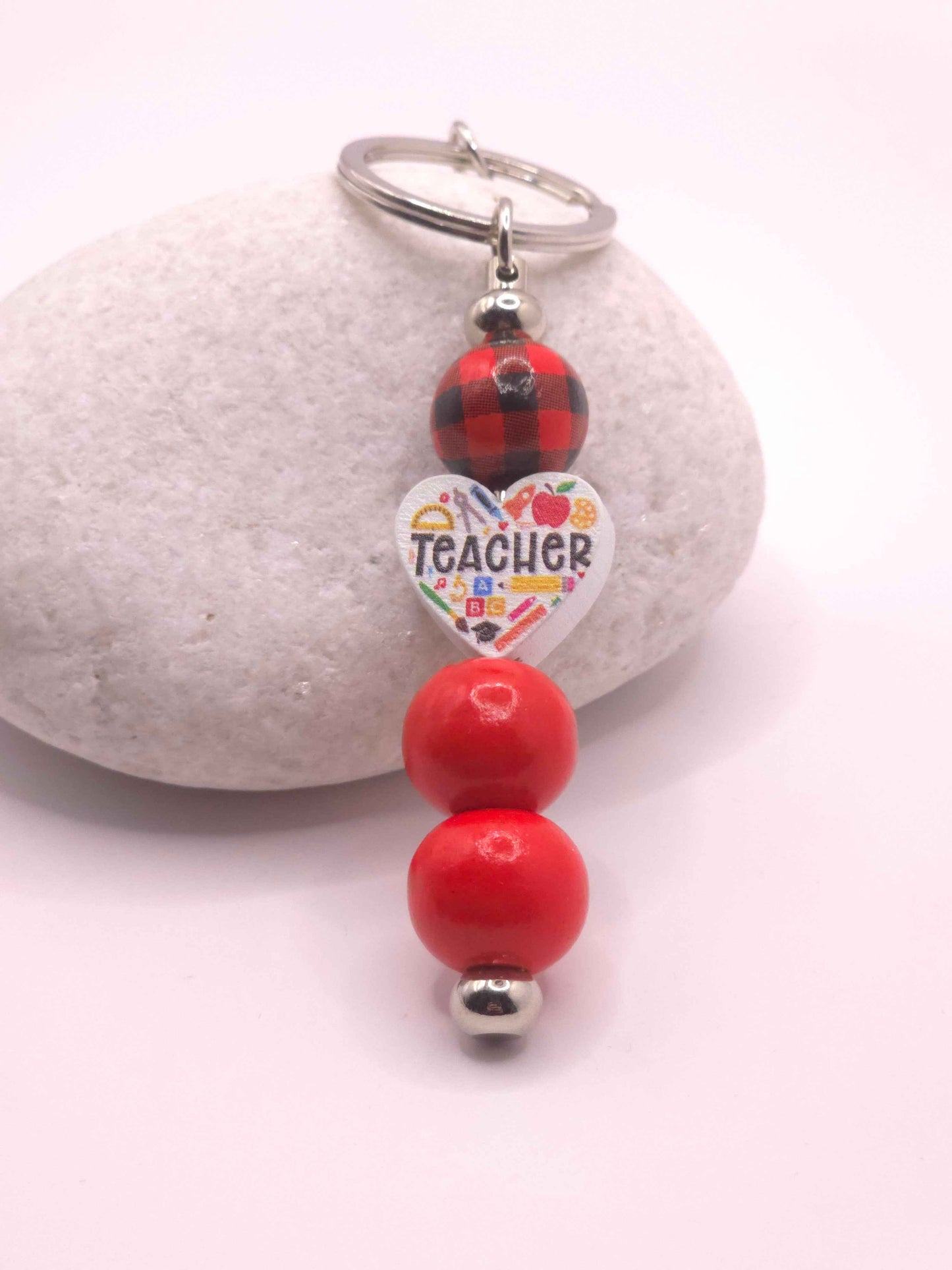 Tartan Thankyou Teacher Keyring - Bag Charm - Wooden beaded bag accessory