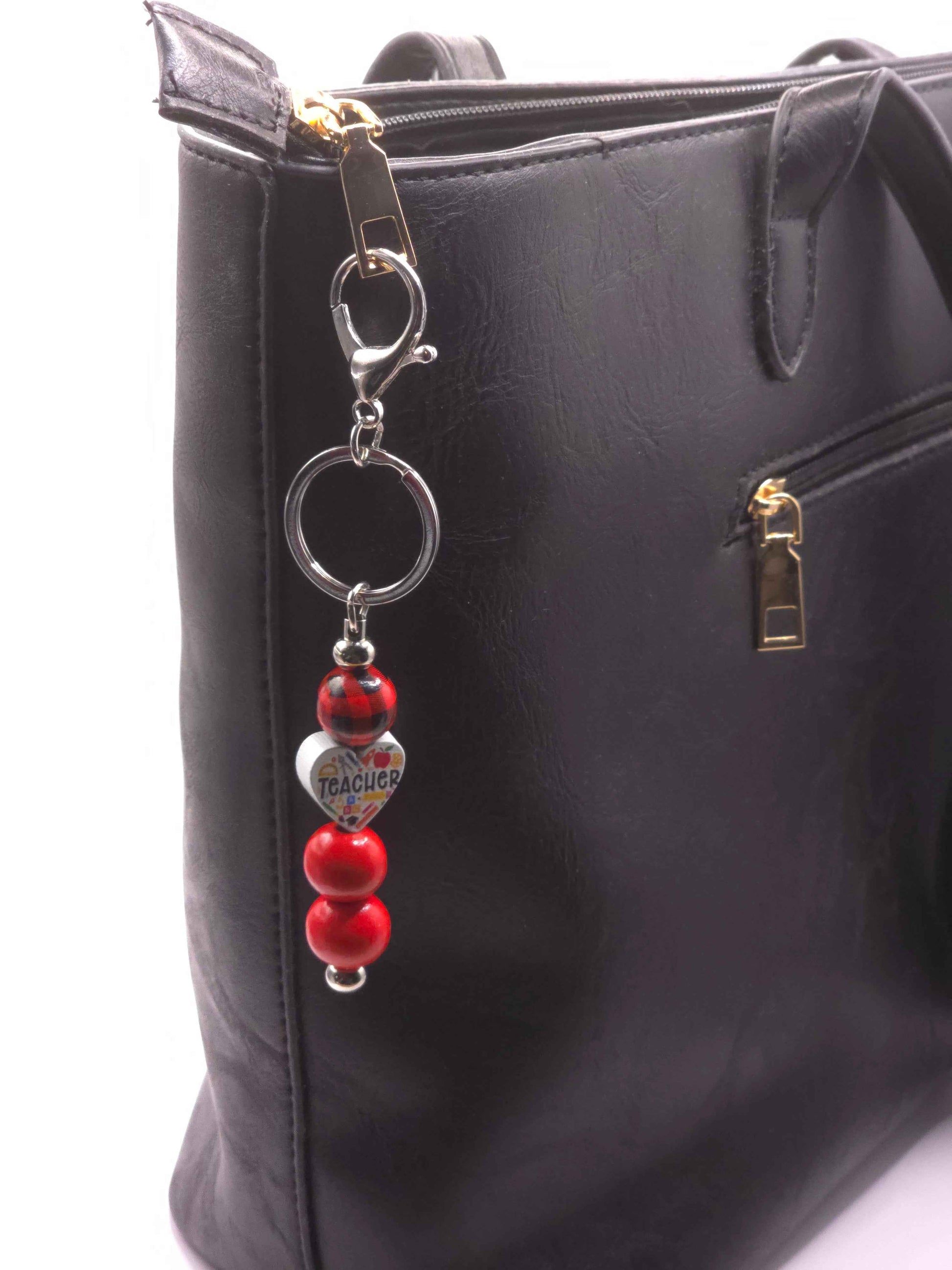 Tartan Thankyou Teacher Keyring - Bag Charm - Wooden beaded bag accessory