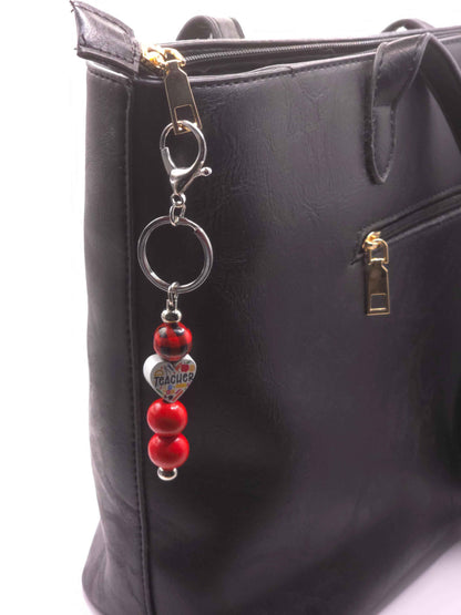 Tartan Thankyou Teacher Keyring - Bag Charm - Wooden beaded bag accessory