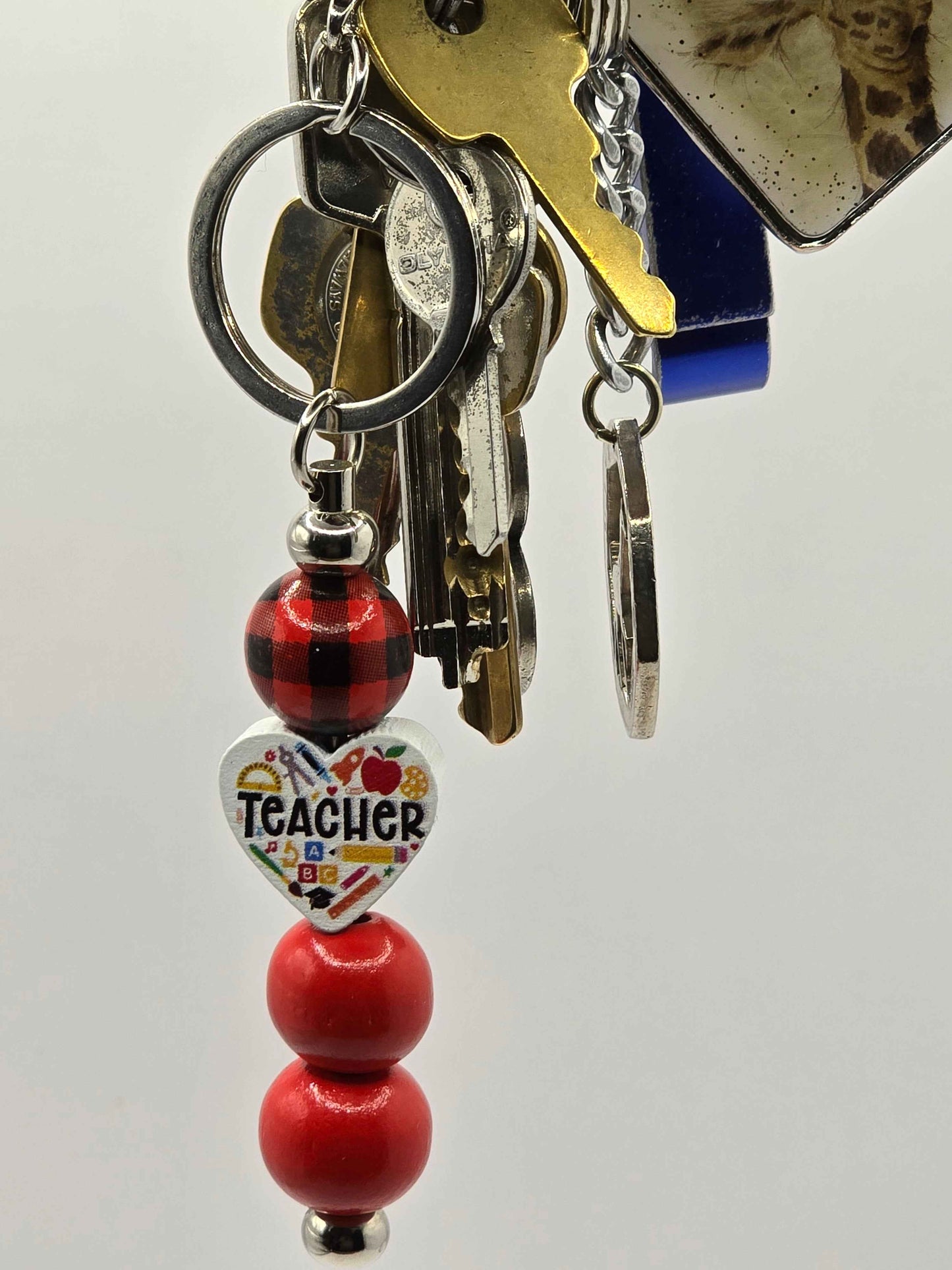 Tartan Thankyou Teacher Keyring - Bag Charm - Wooden beaded bag accessory