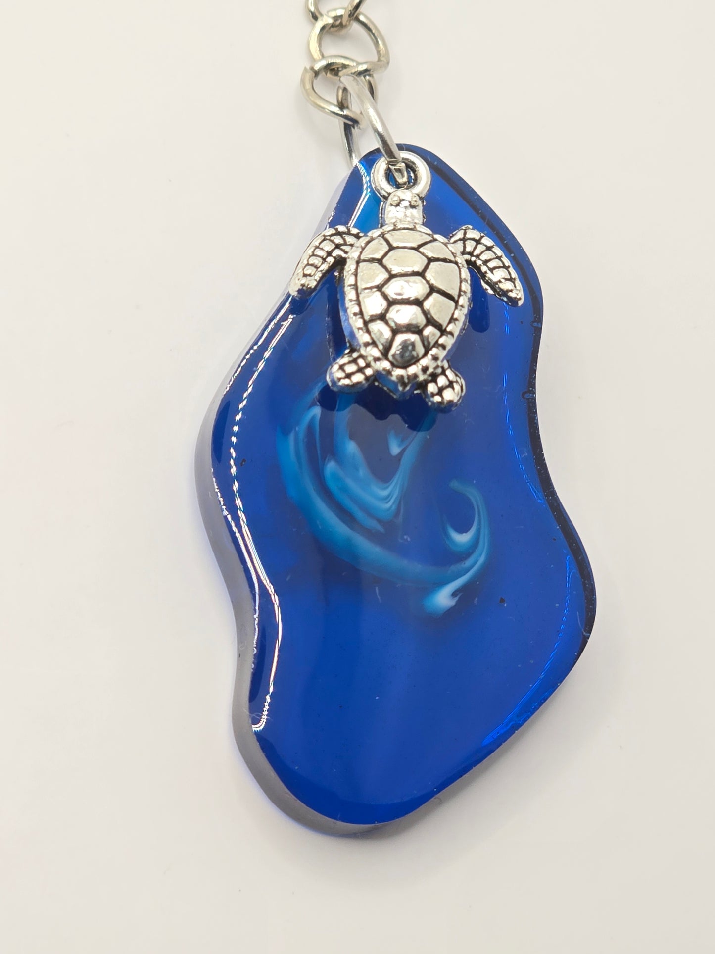 Sea Turtle Resin Keyring - Handmade Ocean scene blue resin accessory