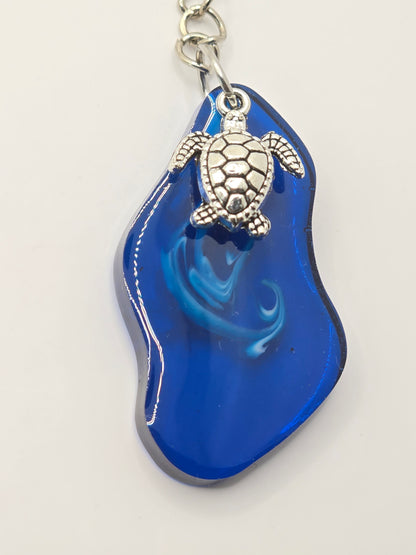 Sea Turtle Resin Keyring - Handmade Ocean scene blue resin accessory