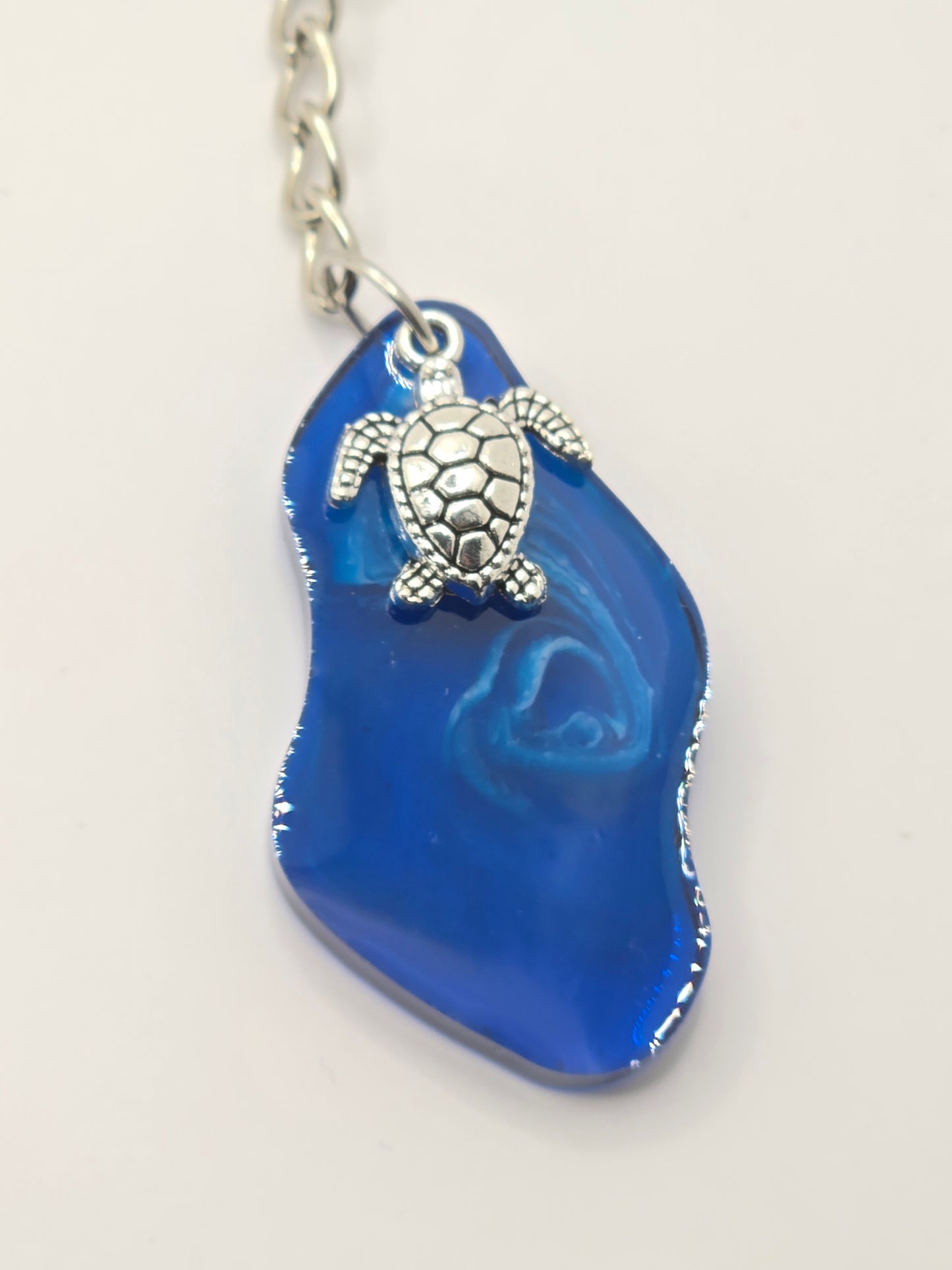 Sea Turtle Resin Keyring - Handmade Ocean scene blue resin accessory