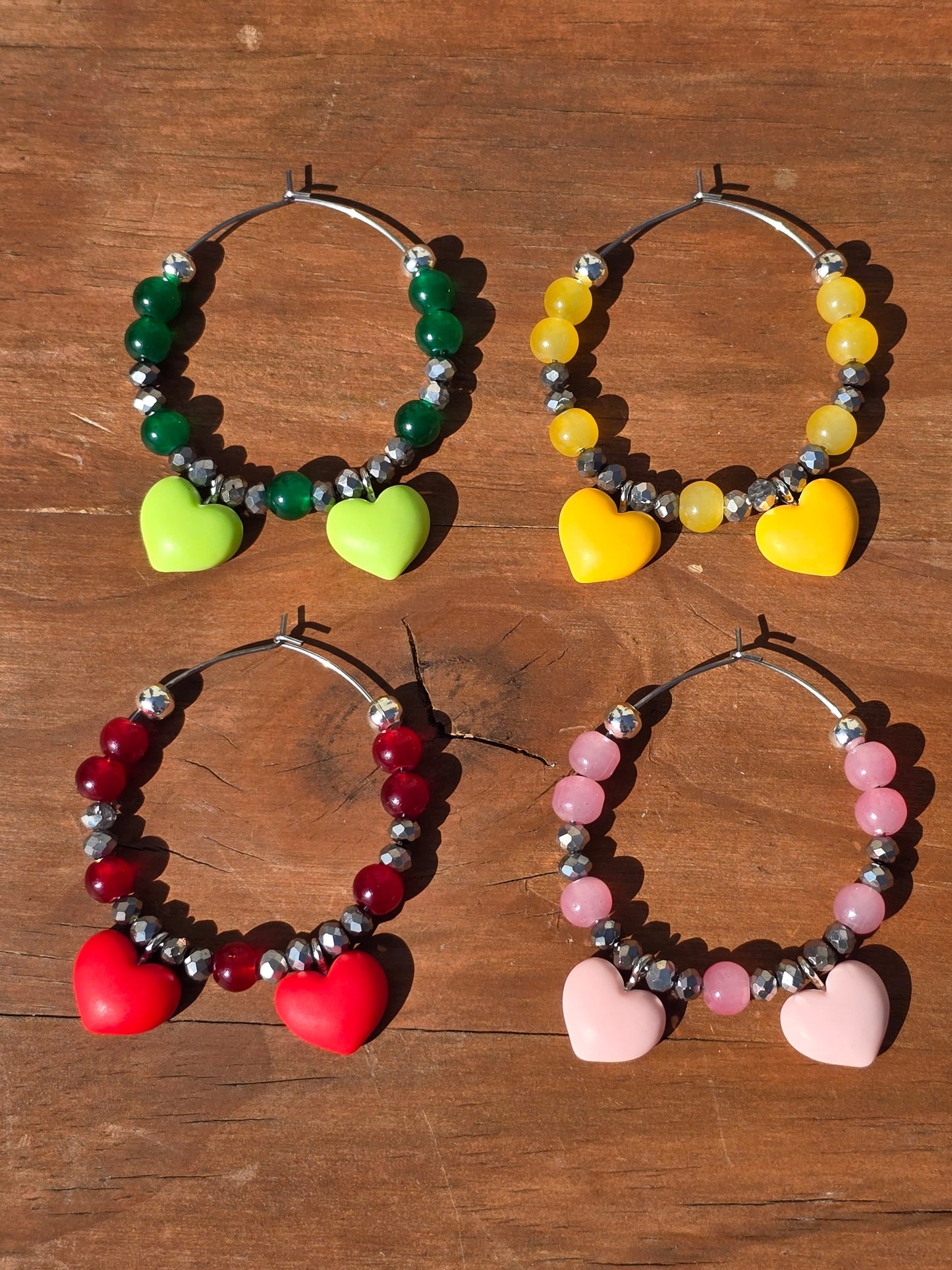 Heart Wine Glass Charms - Handmade 4 pack beaded drinks charms