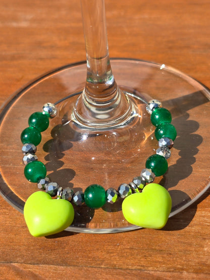 Handmade Heart Wine Glass Charms, Set of 4 Colourful Drink Markers for Parties