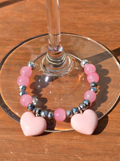 Handmade Heart Wine Glass Charms, Set of 4 Colourful Drink Markers for Parties