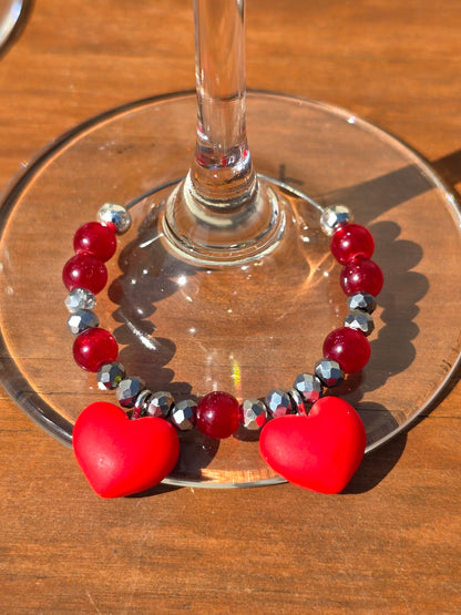 Handmade Heart Wine Glass Charms, Set of 4 Colourful Drink Markers for Parties