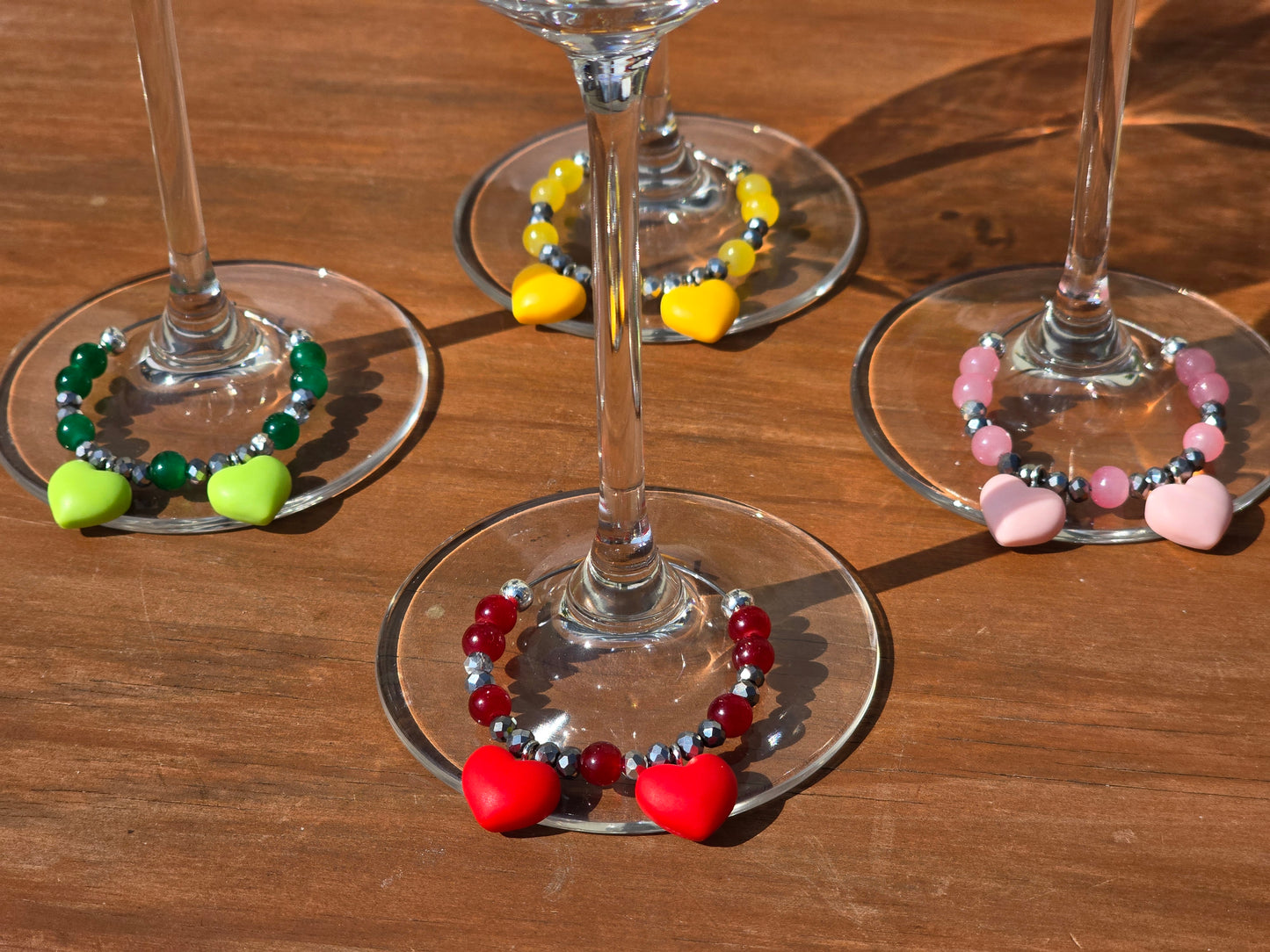 Heart Wine Glass Charms - Handmade 4 pack beaded drinks charms