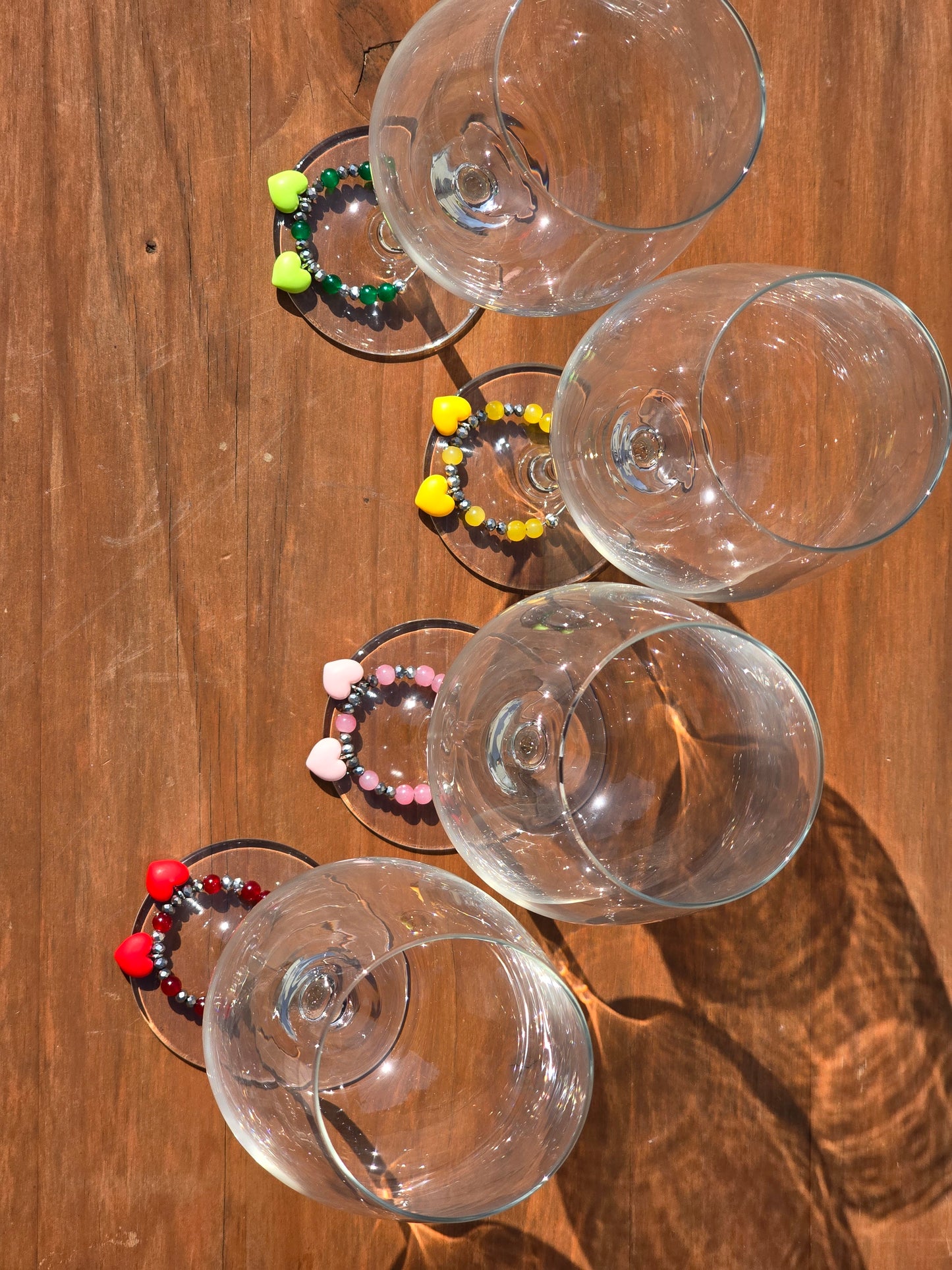 Heart Wine Glass Charms - Handmade 4 pack beaded drinks charms