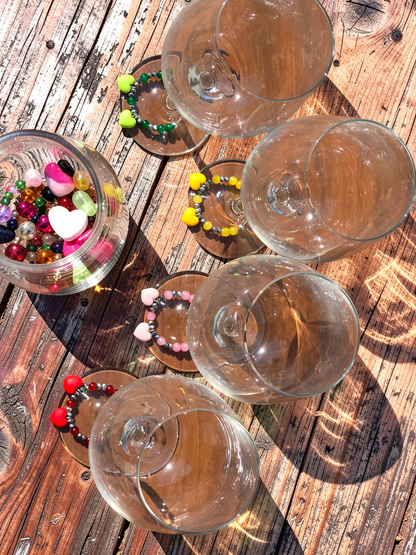 Handmade Heart Wine Glass Charms, Set of 4 Colourful Drink Markers for Parties