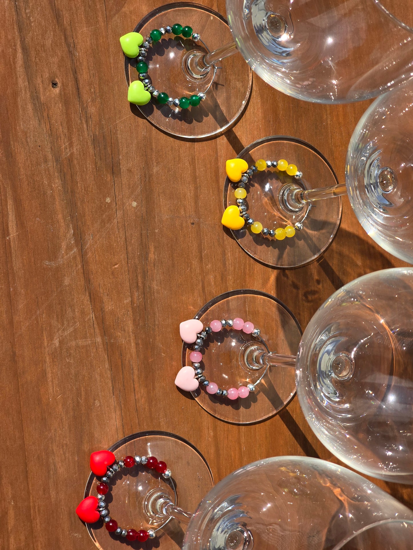 Heart Wine Glass Charms - Handmade 4 pack beaded drinks charms