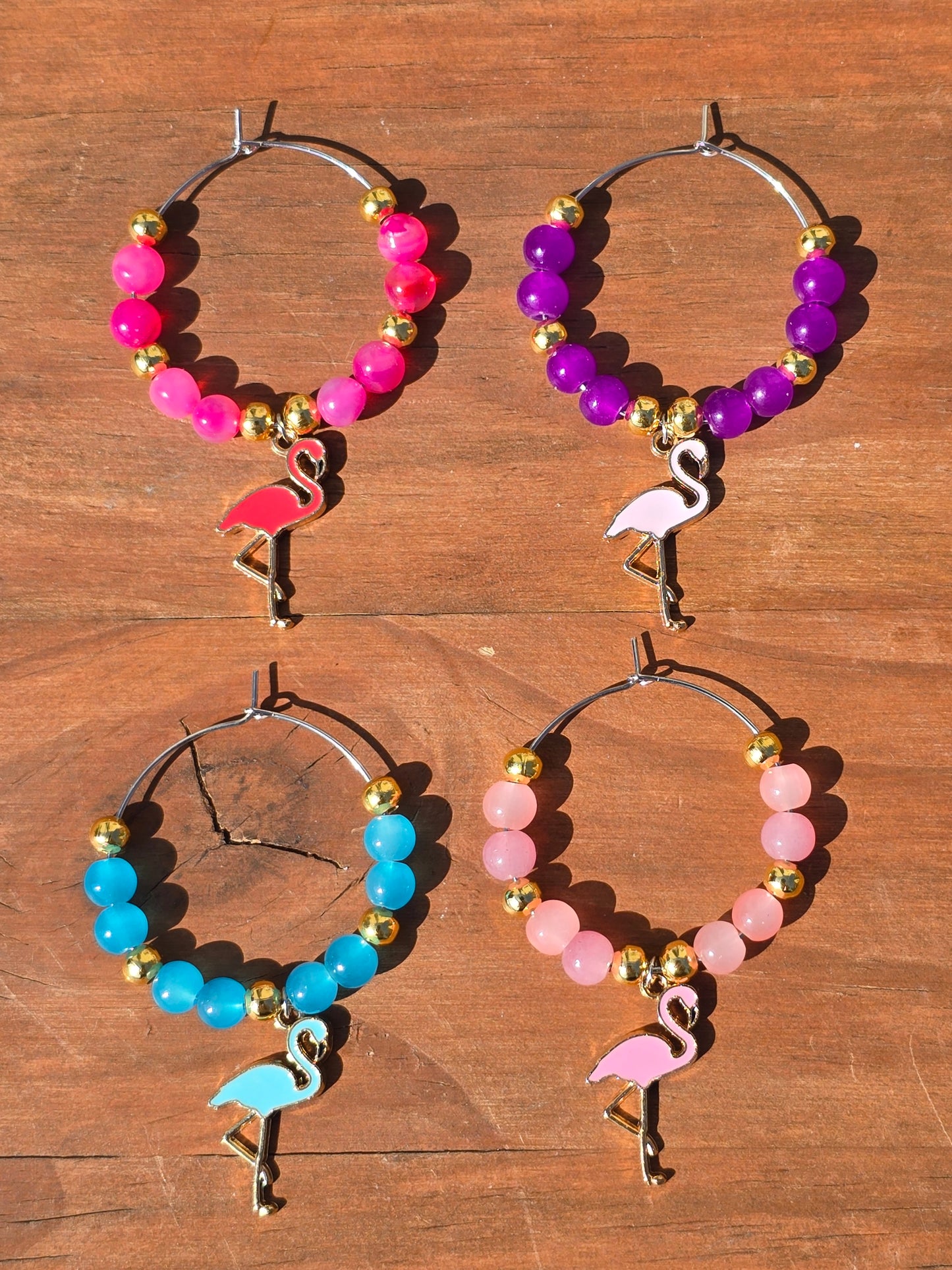 Flamingo Beaded Wine Charms - Drinks charms for wine / cocktail glasses