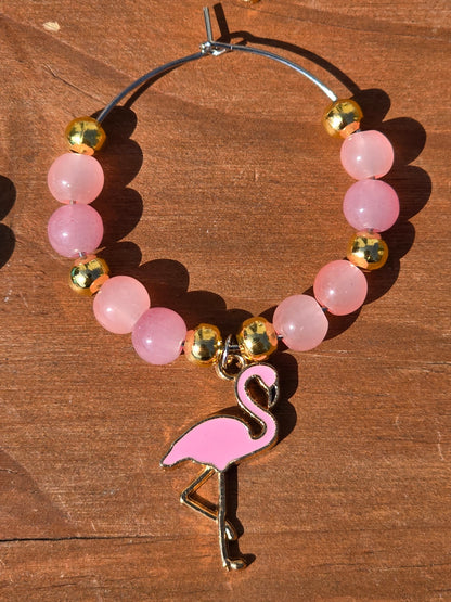 Flamingo Beaded Wine Charms - Drinks charms for wine / cocktail glasses
