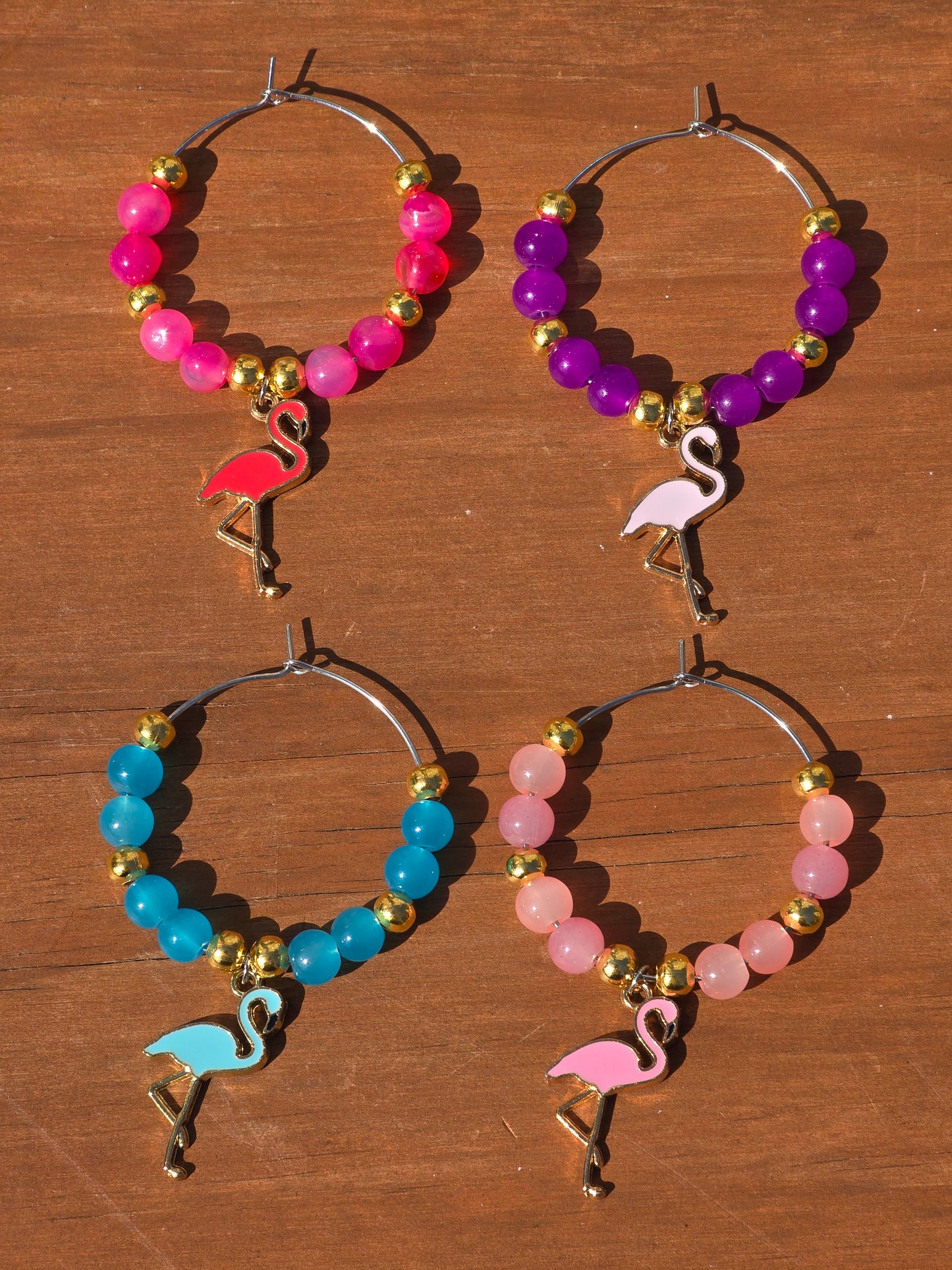 Flamingo Beaded Wine Charms - Drinks charms for wine / cocktail glasses