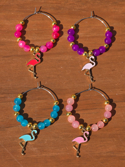 Flamingo Beaded Wine Charms - Drinks charms for wine / cocktail glasses