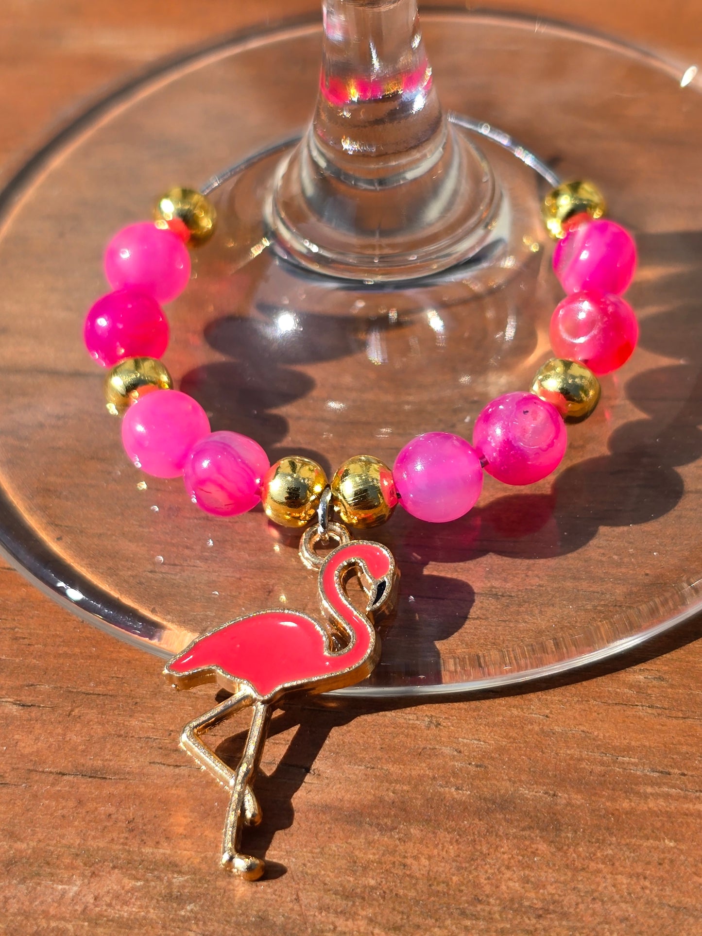 Flamingo Beaded Wine Charms - Drinks charms for wine / cocktail glasses