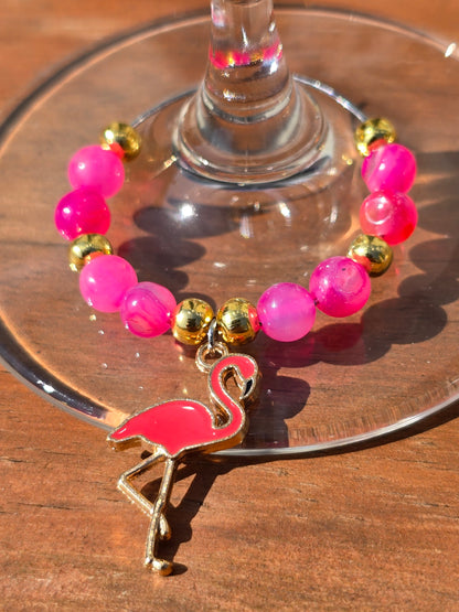 Flamingo Beaded Wine Charms - Drinks charms for wine / cocktail glasses