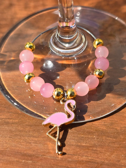 Flamingo Beaded Wine Charms - Drinks charms for wine / cocktail glasses