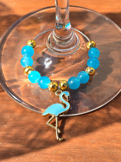 Flamingo Beaded Wine Charms - Drinks charms for wine / cocktail glasses