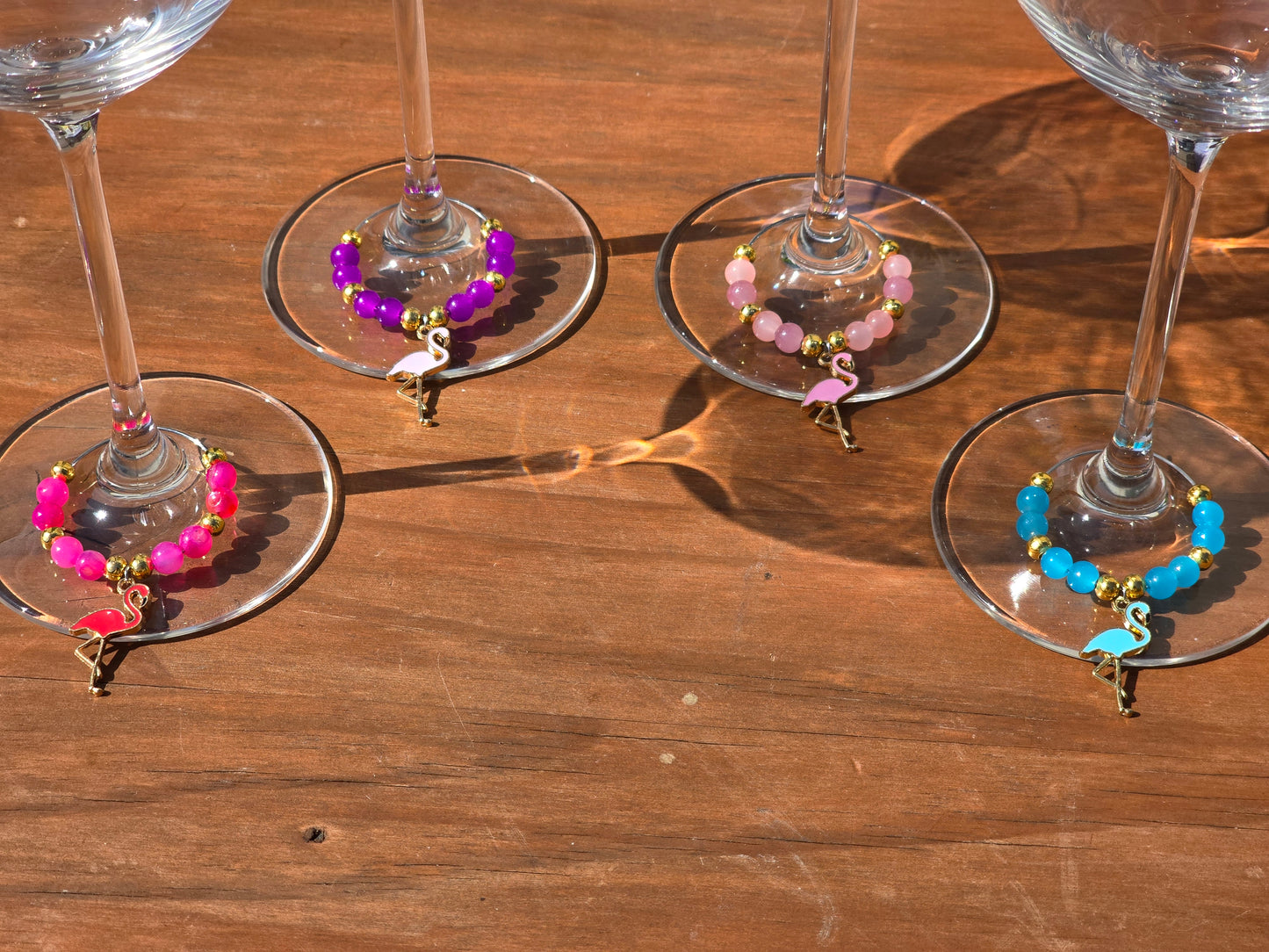 Flamingo Beaded Wine Charms - Drinks charms for wine / cocktail glasses