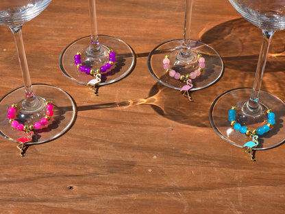 Flamingo Beaded Wine Charms - Drinks charms for wine / cocktail glasses
