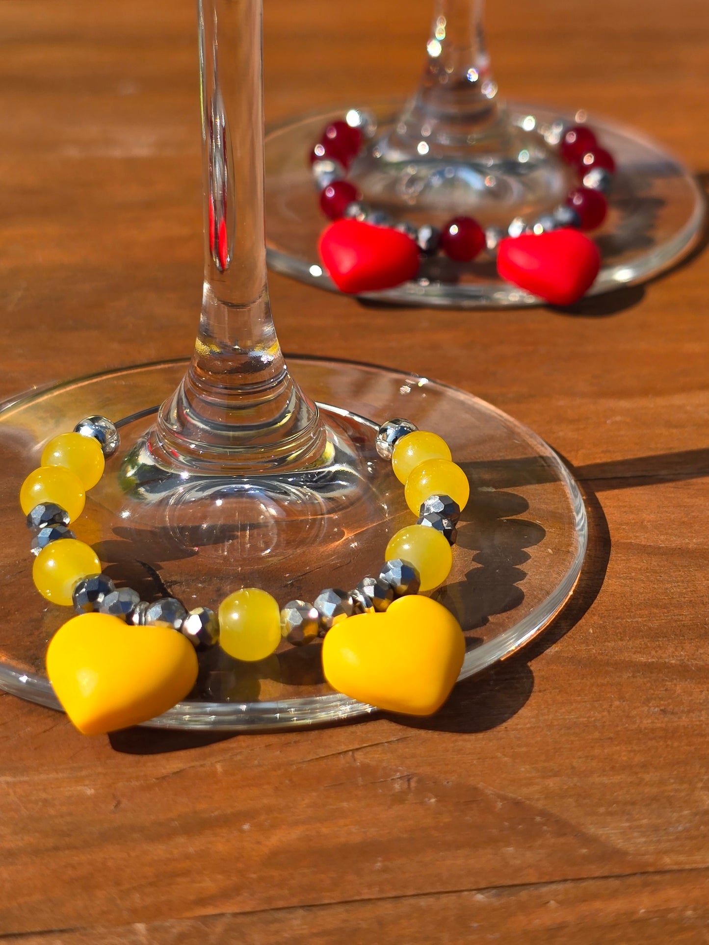 Heart Wine Glass Charms - Handmade 4 pack beaded drinks charms