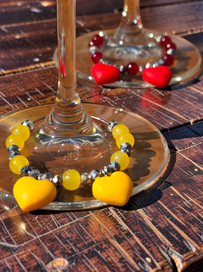 Handmade Heart Wine Glass Charms, Set of 4 Colourful Drink Markers for Parties