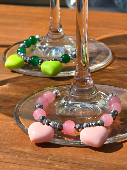 Heart Wine Glass Charms - Handmade 4 pack beaded drinks charms