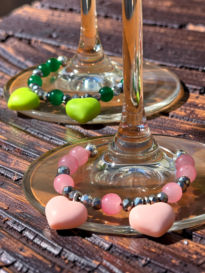 Handmade Heart Wine Glass Charms, Set of 4 Colourful Drink Markers for Parties