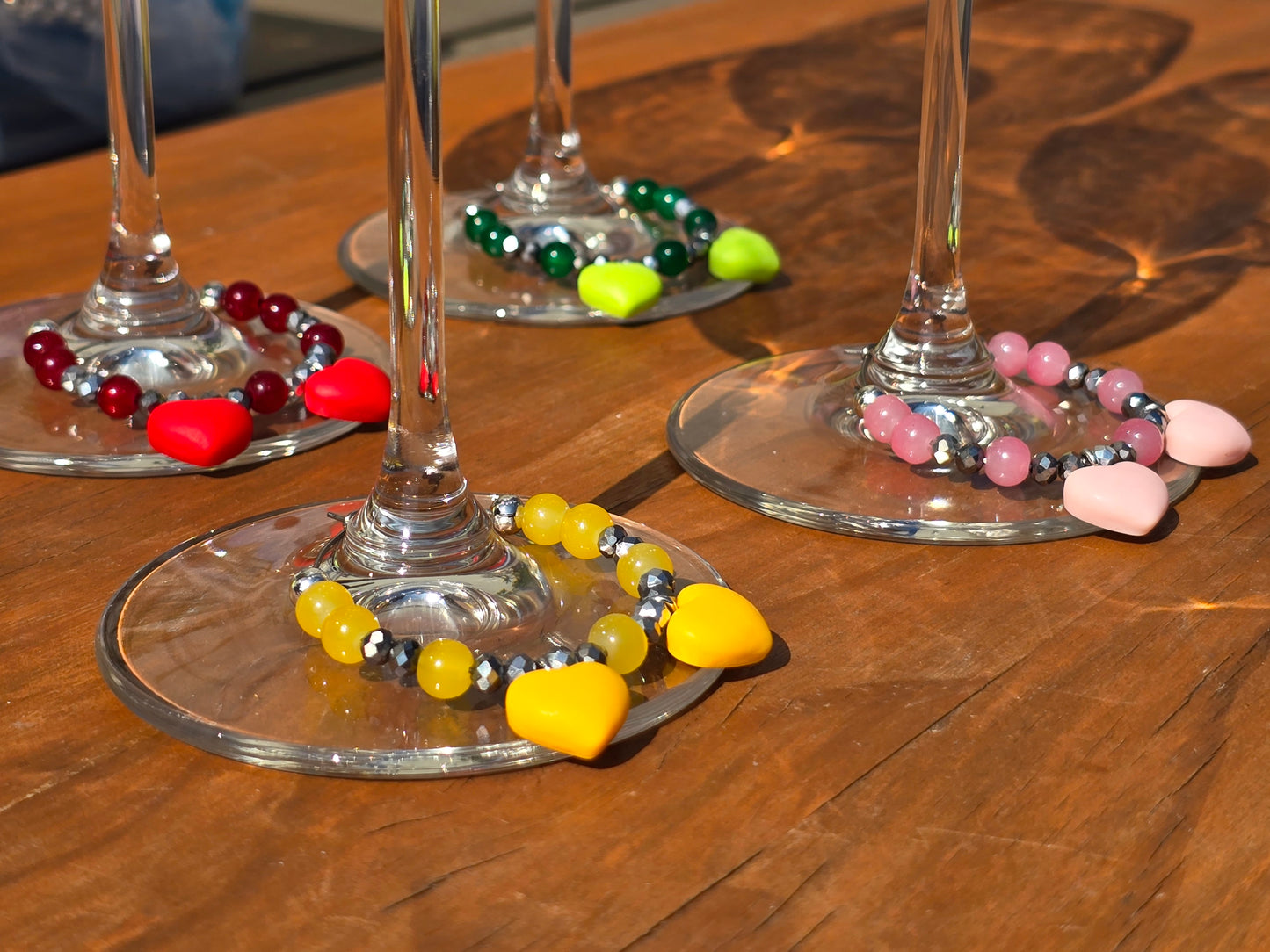 Heart Wine Glass Charms - Handmade 4 pack beaded drinks charms