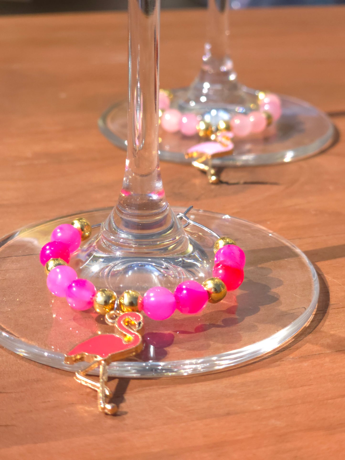Flamingo Beaded Wine Charms - Drinks charms for wine / cocktail glasses