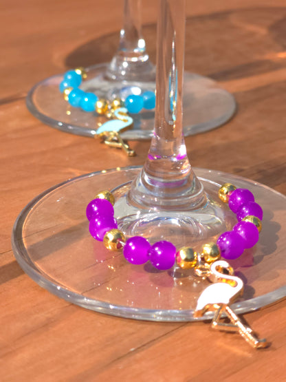 Flamingo Beaded Wine Charms - Drinks charms for wine / cocktail glasses