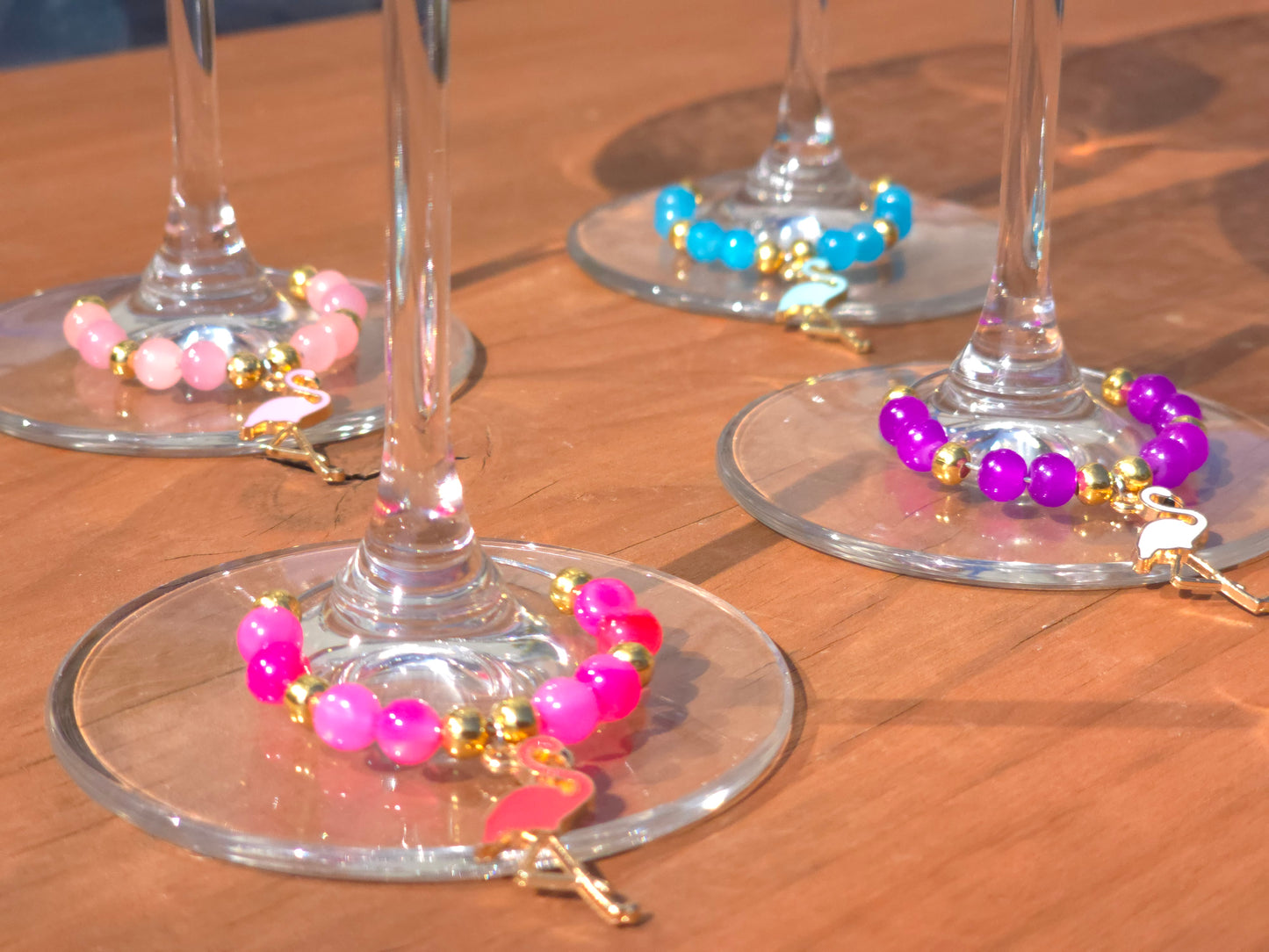 Flamingo Beaded Wine Charms - Drinks charms for wine / cocktail glasses