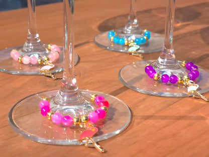 Flamingo Beaded Wine Charms - Drinks charms for wine / cocktail glasses