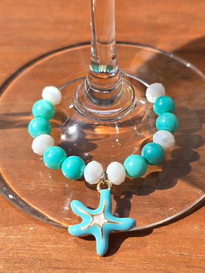 Ocean Theme Enamel Wine Glass Charms - 4 pack drinks decorations with various ocean charms