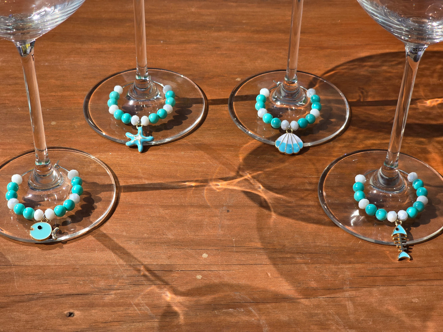 Ocean Theme Enamel Wine Glass Charms - 4 pack drinks decorations with various ocean charms