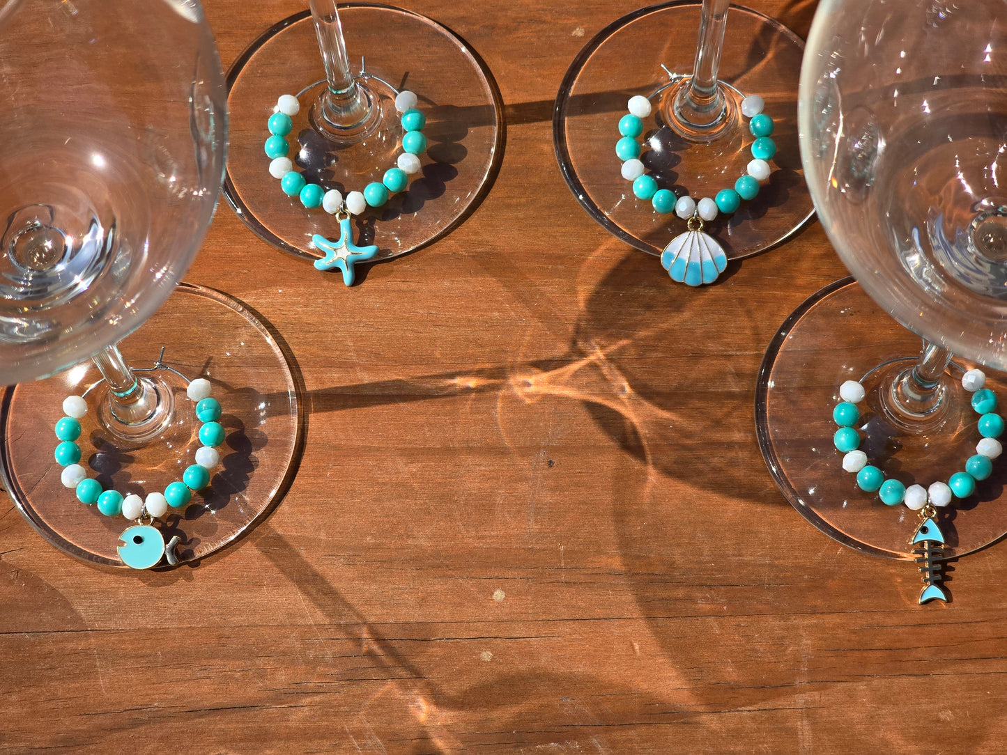 Ocean Theme Enamel Wine Glass Charms - 4 pack drinks decorations with various ocean charms