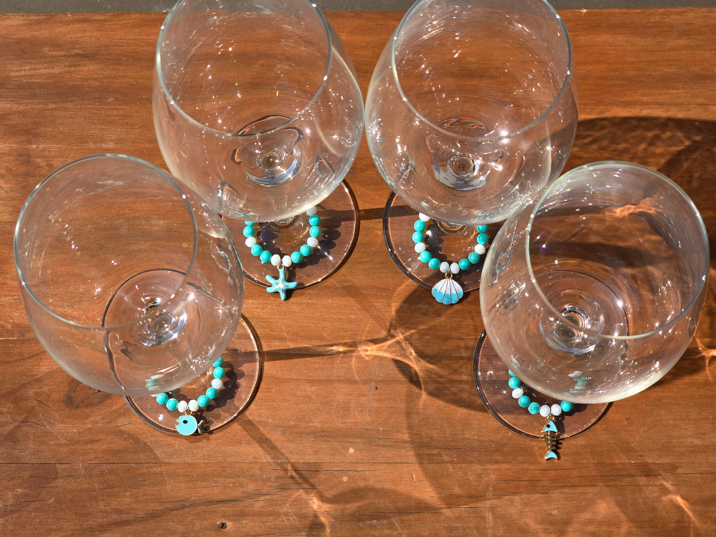 Ocean Theme Enamel Wine Glass Charms - 4 pack drinks decorations with various ocean charms