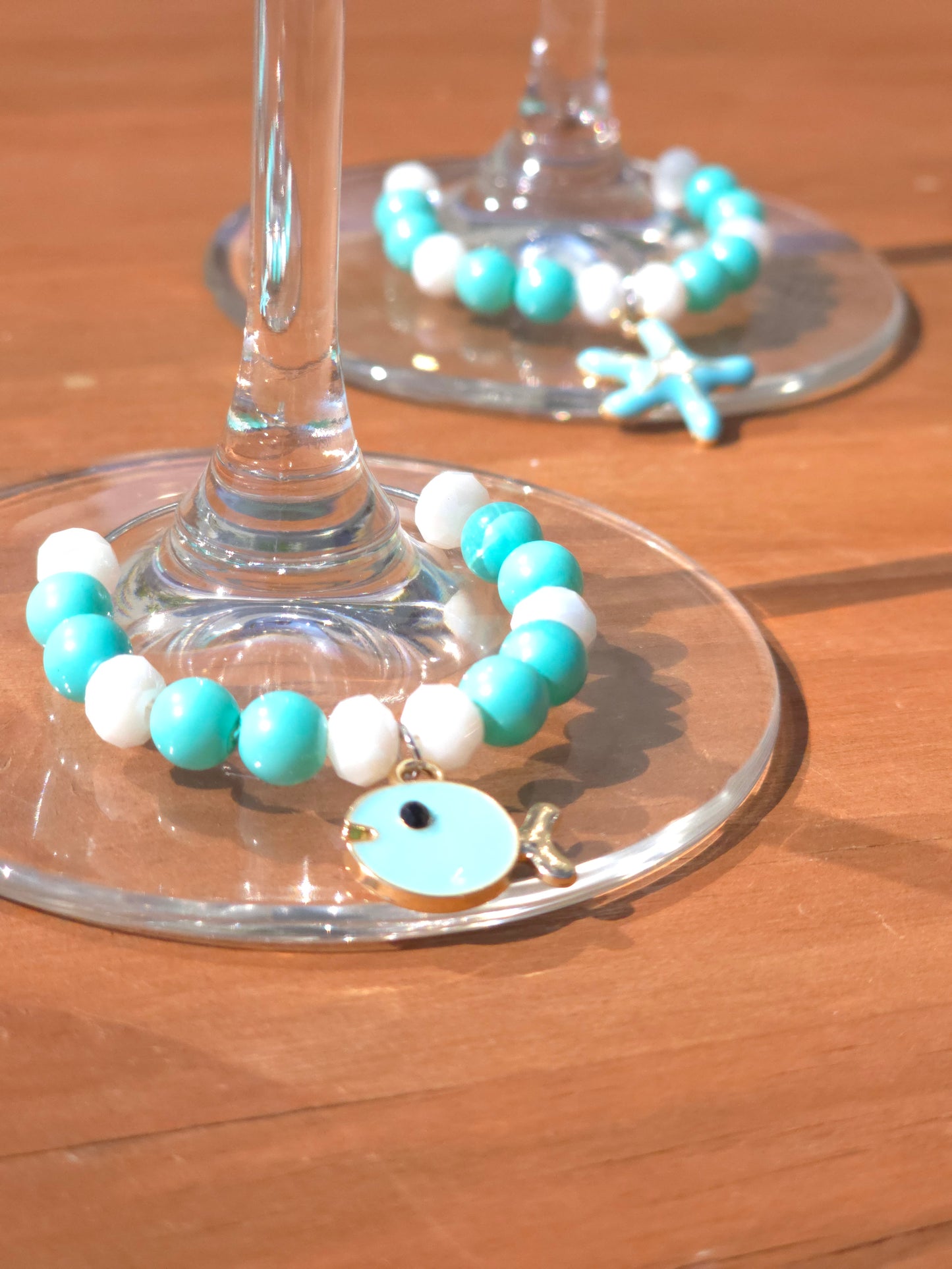 Ocean Theme Enamel Wine Glass Charms - 4 pack drinks decorations with various ocean charms