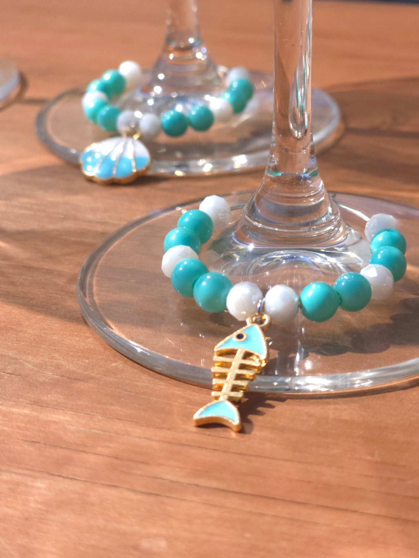 Ocean Theme Enamel Wine Glass Charms - 4 pack drinks decorations with various ocean charms