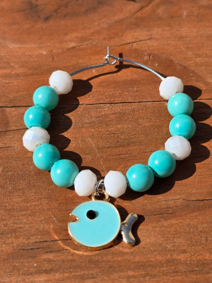 Ocean Theme Enamel Wine Glass Charms - 4 pack drinks decorations with various ocean charms