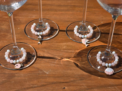 Ocean Theme Enamel Wine Glass Charms - 4 pack drinks decorations with various ocean charms