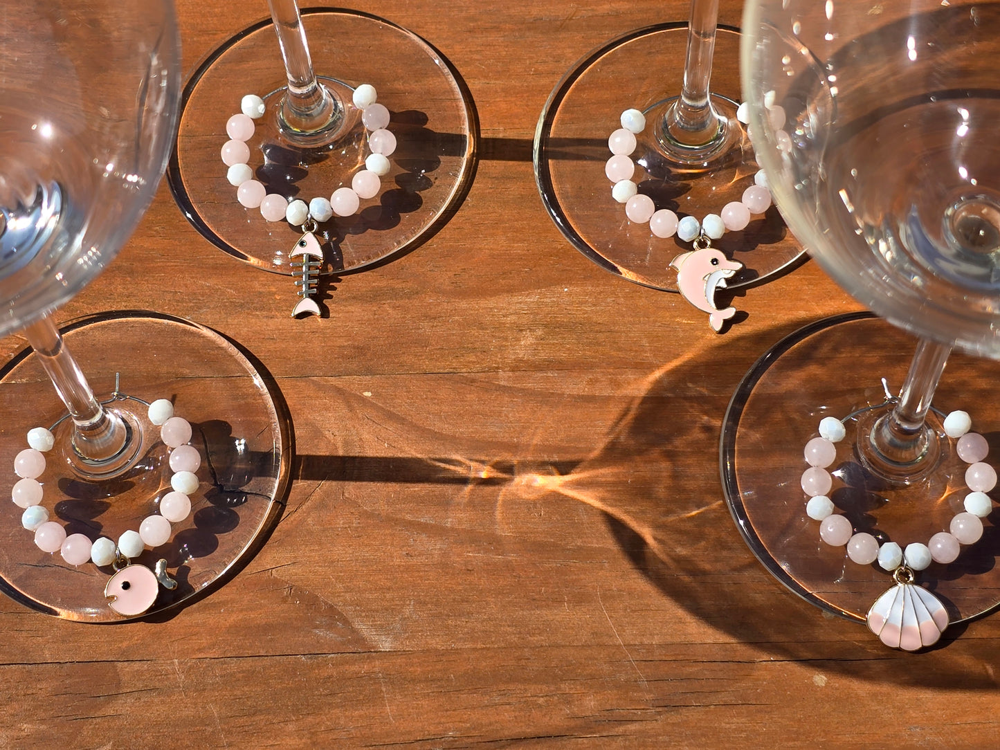 Ocean Theme Enamel Wine Glass Charms - 4 pack drinks decorations with various ocean charms