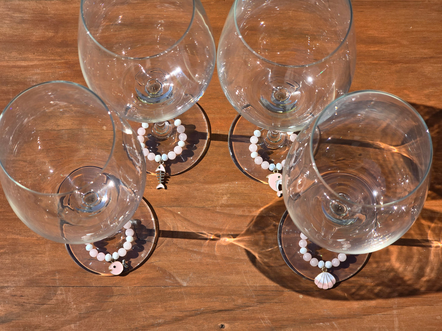 Ocean Theme Enamel Wine Glass Charms - 4 pack drinks decorations with various ocean charms